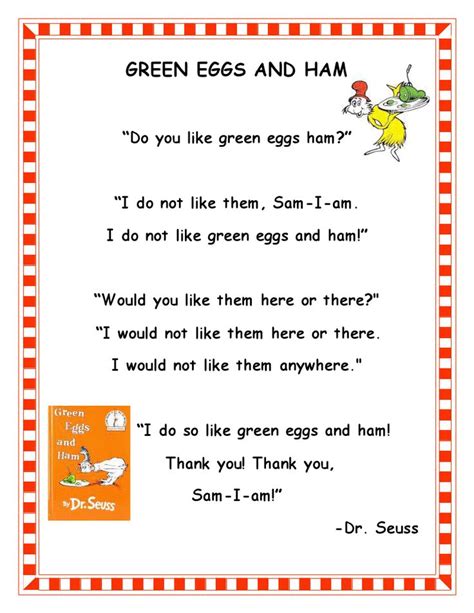 Green Eggs And Ham Poem Printable